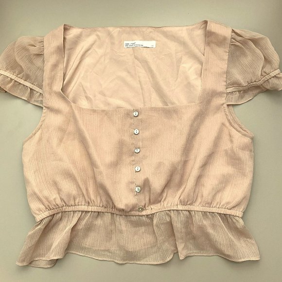 OAK + FORT Cropped Blouse Top in Beige - Picture 1 of 5
